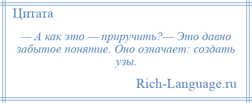 
    — А как это — приручить?— Это давно забытое понятие. Оно означает: создать узы.