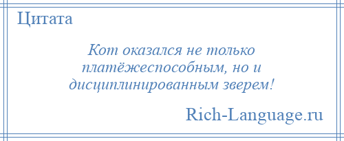 
    Кот оказался не только платёжеспособным, но и дисциплинированным зверем!