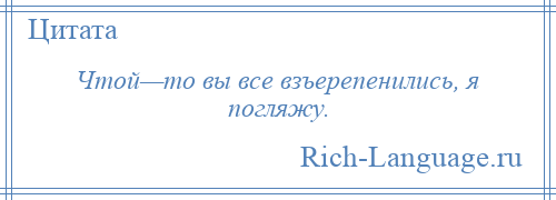 
    Чтой—то вы все взъерепенились, я погляжу.