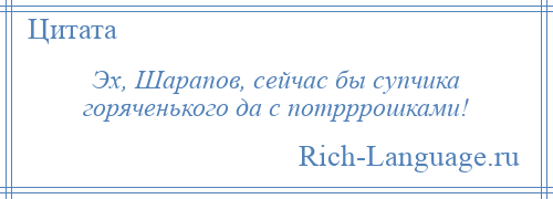 
    Эх, Шарапов, сейчас бы супчика горяченького да с потрррошками!
