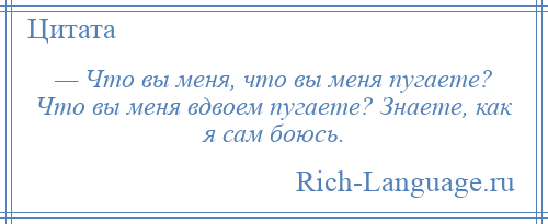 
    — Что вы меня, что вы меня пугаете? Что вы меня вдвоем пугаете? Знаете, как я сам боюсь.