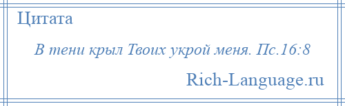 
    В тени крыл Твоих укрой меня. Пс.16:8