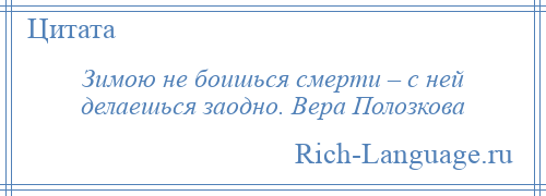 
    Зимою не боишься смерти – с ней делаешься заодно. Вера Полозкова