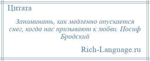 
    Запоминать, как медленно опускается снег, когда нас призывают к любви. Иосиф Бродский