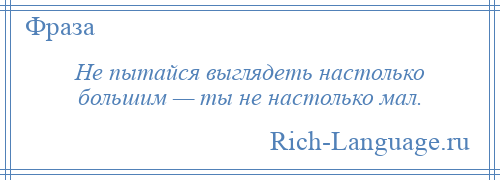 
    Не пытайся выглядеть настолько большим — ты не настолько мал.