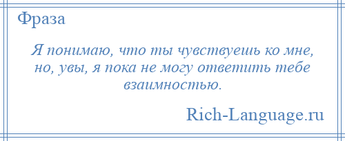 
    Я понимаю, что ты чувствуешь ко мне, но, увы, я пока не могу ответить тебе взаимностью.