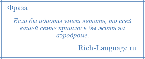 
    Если бы идиоты умели летать, то всей вашей семье пришлось бы жить на аэродроме.