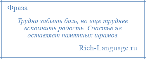 
    Трудно забыть боль, но еще труднее вспомнить радость. Счастье не оставляет памятных шрамов.