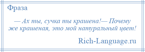 
    — Ах ты, сучка ты крашена!— Почему же крашеная, это мой натуральный цвет!