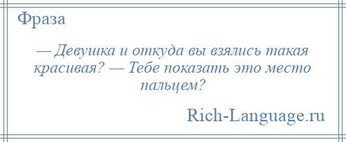 
    — Девушка и откуда вы взялись такая красивая? — Тебе показать это место пальцем?