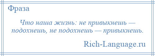 
    Что наша жизнь: не привыкнешь — подохнешь, не подохнешь — привыкнешь.