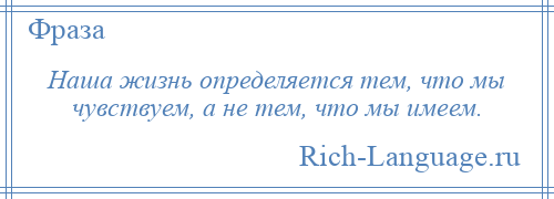 
    Наша жизнь определяется тем, что мы чувствуем, а не тем, что мы имеем.