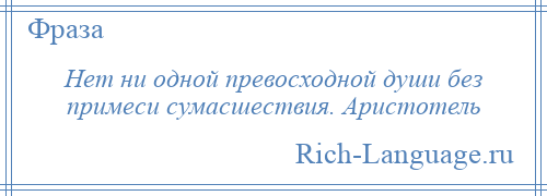 
    Нет ни одной превосходной души без примеси сумасшествия. Аристотель