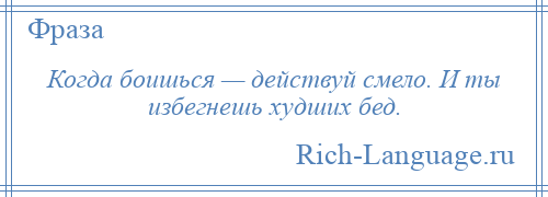 
    Когда боишься — действуй смело. И ты избегнешь худших бед.