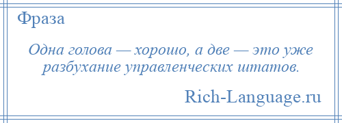 
    Одна голова — хорошо, а две — это уже разбухание управленческих штатов.