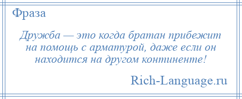 
    Дружба — это когда братан прибежит на помощь с арматурой, даже если он находится на другом континенте!