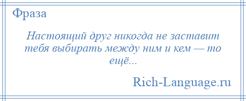 
    Настоящий друг никогда не заставит тебя выбирать между ним и кем — то ещё...