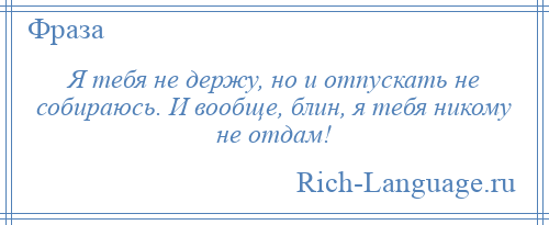 
    Я тебя не держу, но и отпускать не собираюсь. И вообще, блин, я тебя никому не отдам!