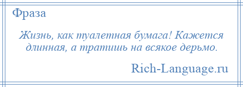 
    Жизнь, как туалетная бумага! Кажется длинная, а тратишь на всякое дерьмо.