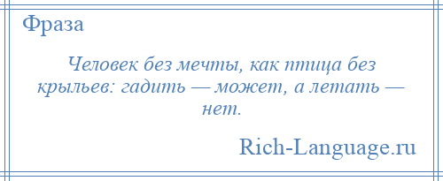 
    Человек без мечты, как птица без крыльев: гадить — может, а летать — нет.