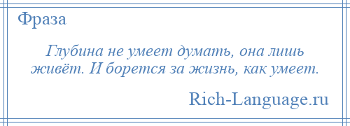 
    Глубина не умеет думать, она лишь живёт. И борется за жизнь, как умеет.