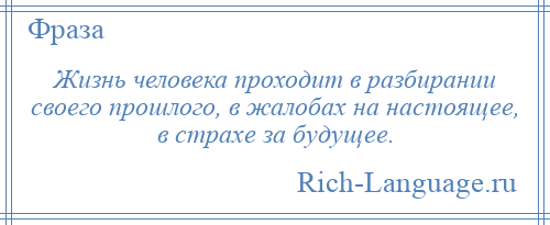 
    Жизнь человека проходит в разбирании своего прошлого, в жалобах на настоящее, в страхе за будущее.