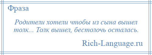 
    Родители хотели чтобы из сына вышел толк... Толк вышел, бестолочь осталась.