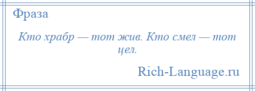 
    Кто храбр — тот жив. Кто смел — тот цел.