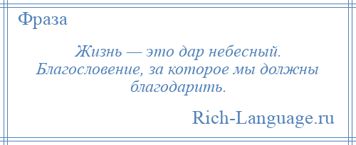 
    Жизнь — это дар небесный. Благословение, за которое мы должны благодарить.