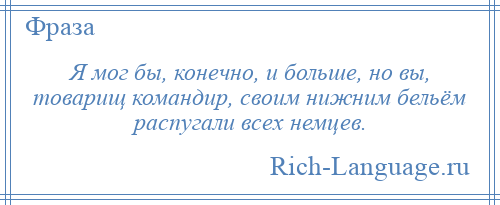 
    Я мог бы, конечно, и больше, но вы, товарищ командир, своим нижним бельём распугали всех немцев.