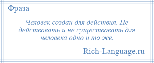 
    Человек создан для действия. Не действовать и не существовать для человека одно и то же.