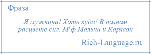 
    Я мужчина! Хоть куда! В полном расцвете сил. М\ф Малыш и Карлсон