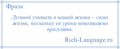 
    Лучший учитель в нашей жизни – сама жизнь, поскольку ее уроки невозможно прогулять.