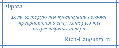 
    Боль, которую ты чувствуешь сегодня, превратится в силу, которую ты почувствуешь завтра.