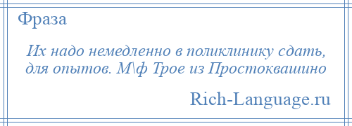 
    Их надо немедленно в поликлинику сдать, для опытов. М\ф Трое из Простоквашино