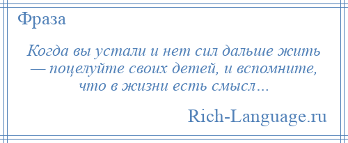 
    Когда вы устали и нет сил дальше жить — поцелуйте своих детей, и вспомните, что в жизни есть смысл…
