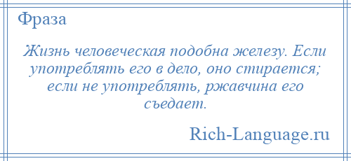 
    Жизнь человеческая подобна железу. Если употреблять его в дело, оно стирается; если не употреблять, ржавчина его съедает.