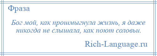 
    Бог мой, как прошмыгнула жизнь, я даже никогда не слышала, как поют соловьи.