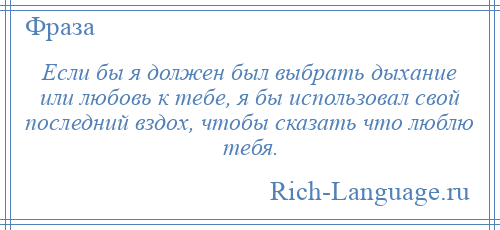 
    Если бы я должен был выбрать дыхание или любовь к тебе, я бы использовал свой последний вздох, чтобы сказать что люблю тебя.