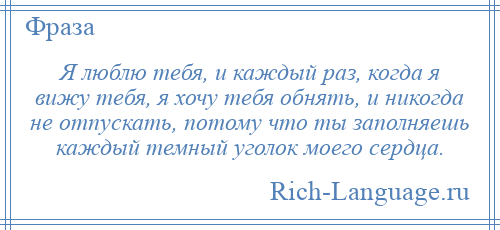 
    Я люблю тебя, и каждый раз, когда я вижу тебя, я хочу тебя обнять, и никогда не отпускать, потому что ты заполняешь каждый темный уголок моего сердца.