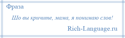 
    Шо вы кричите, мама, я понимаю слов!