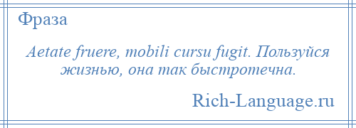 
    Aetate fruere, mobili cursu fugit. Пользуйся жизнью, она так быстротечна.