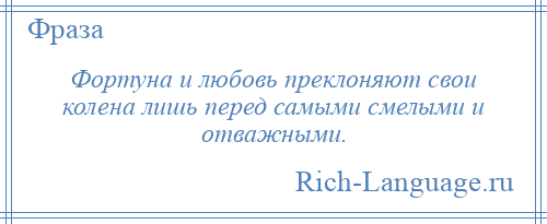
    Фортуна и любовь преклоняют свои колена лишь перед самыми смелыми и отважными.