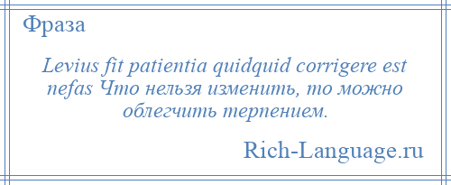 
    Levius fit patientia quidquid corrigere est nefas Что нельзя изменить, то можно облегчить терпением.