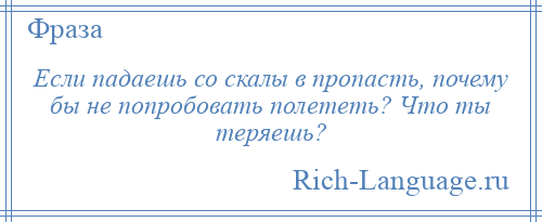 
    Если падаешь со скалы в пропасть, почему бы не попробовать полететь? Что ты теряешь?