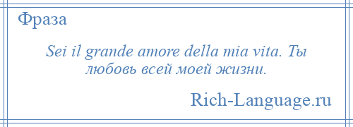 
    Sei il grande amore della mia vita. Ты любовь всей моей жизни.