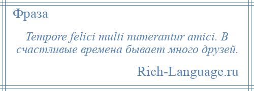 
    Tempore felici multi numerantur amici. В счастливые времена бывает много друзей.