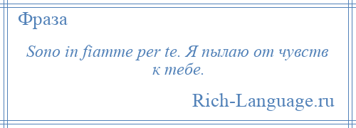 
    Sono in fiamme per te. Я пылаю от чувств к тебе.