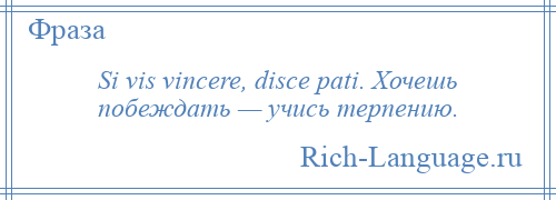 
    Si vis vincere, disce pati. Хочешь побеждать — учись терпению.