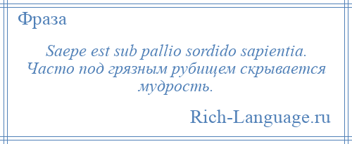 
    Saepe est sub pallio sordido sapientia. Часто под грязным рубищем скрывается мудрость.